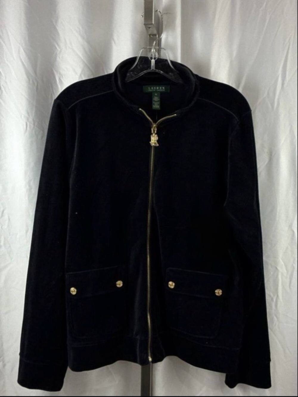 Lauren Ralph Lauren Black Velvet Zip Up Jacket Women's XL